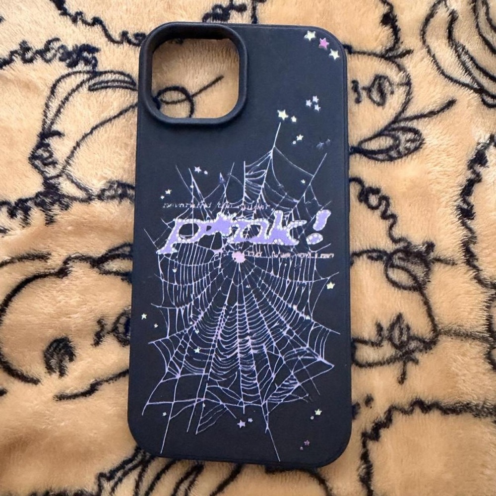 Unbranded Black Phone Case with Purple Spiderweb Graphic